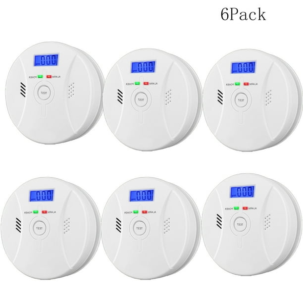 6pack 2 in 1 LCD Display Carbon Monoxide & Smoke Combo Detector Battery
