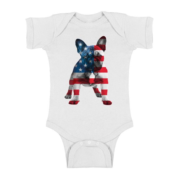 Awkward Styles Baby USA Flag French Bulldog Cute Graphic Baby Short Sleeve Bodysuit Tops 4th Of July Party Pet Lover