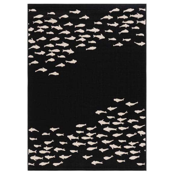 Safavieh Courtyard Victoria Fishes Indoor/Outdoor Area Rug, Black/Beige, 5'3" x 7'7"