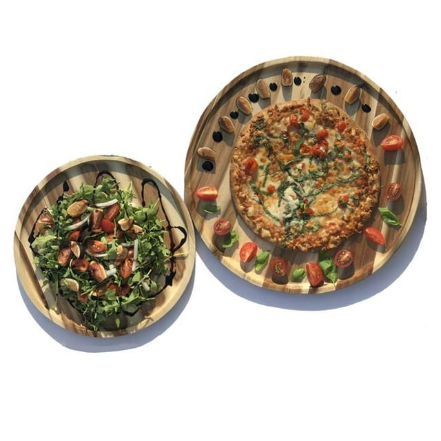 Wilmax WL-555047 Assiettes d'Acacia de Grande Taille de 16 et 12 Po pour Pizza et Salade Ensemble de Service Rond - 2 Pièces