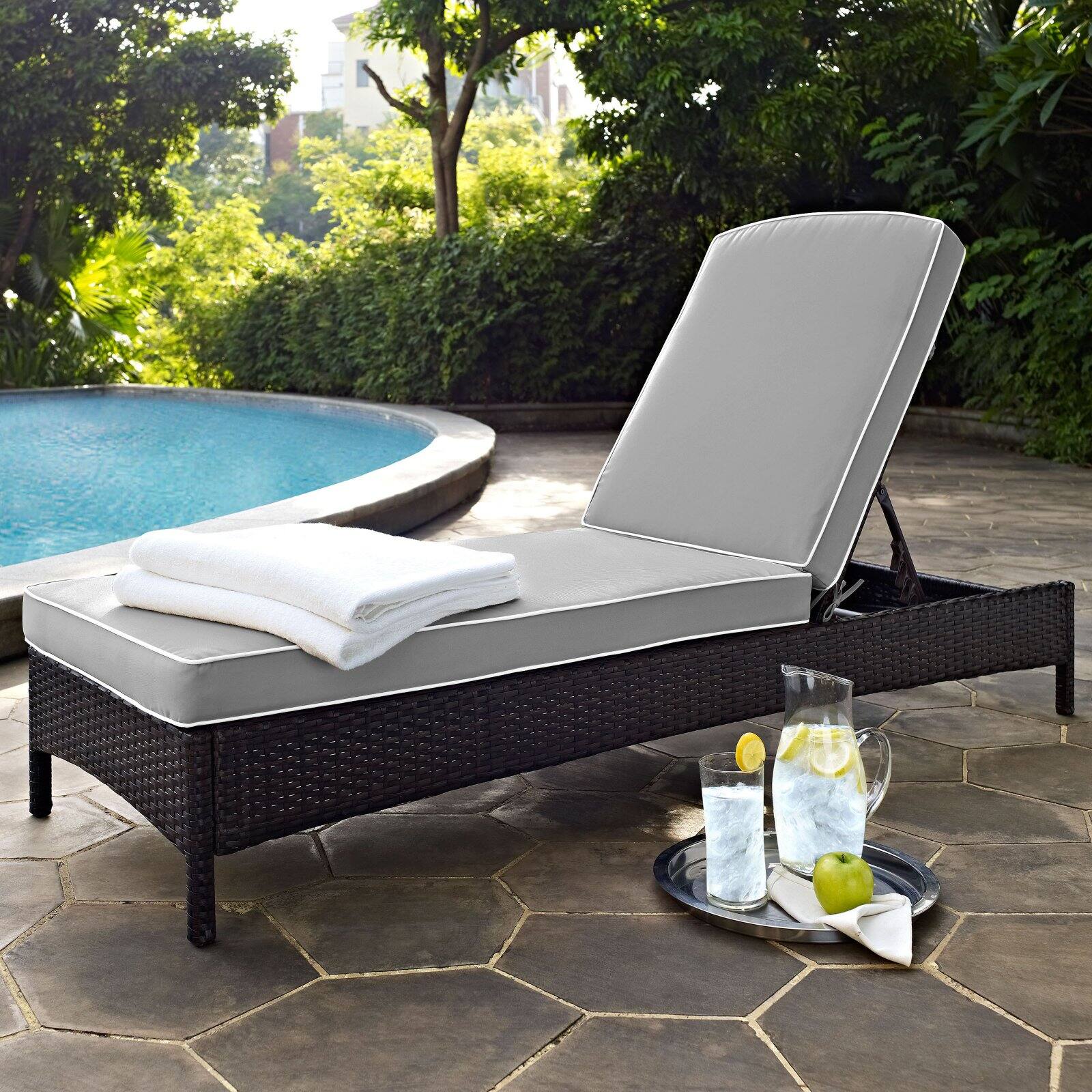 Crosley Palm Harbor Wicker Patio Chaise Lounge in Brown and Sand - image 2 of 9