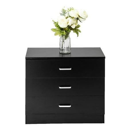 HiiKaa 3 Wooden Drawer Dresser,Black Nightstand for Bedroom with Drawers, Small Dresser Bedside Table Chest of Drawers for Bedroom,Hallway, Entryway,Closets