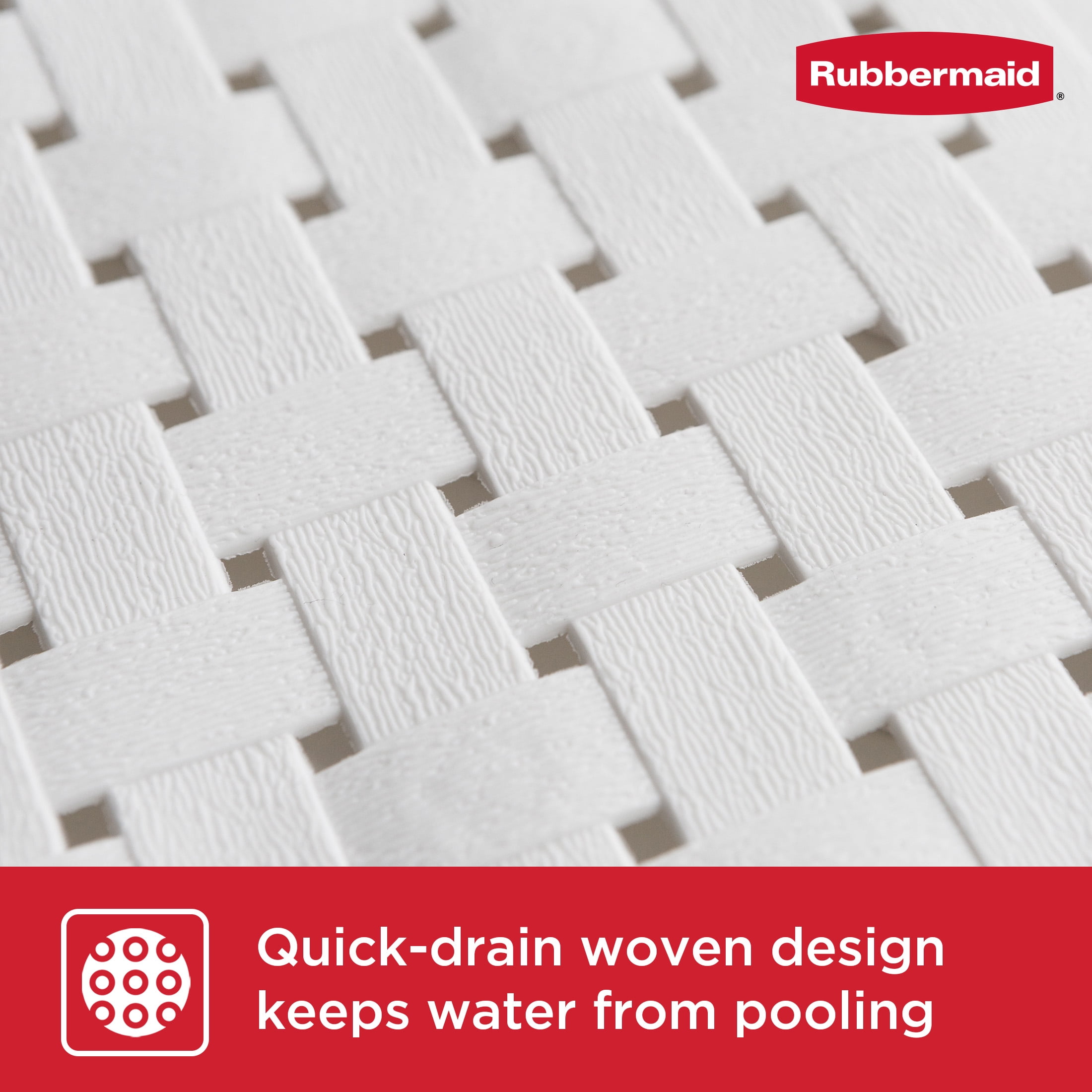 Rubbermaid Instamat White Tub Mat - Non-Slip Bath Mat Hangs on Showerhead for Quick Drying, BPA-Free TPE, 27.2" x 15.2"