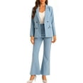 thumbnail image 2 of INSPIRAR CHIC Conjunto de Trabajo de 2 Piezas para Mujeres, Blazer Doble Botonadura y Pantalones Formales XS Gris Azul, 2 of 6