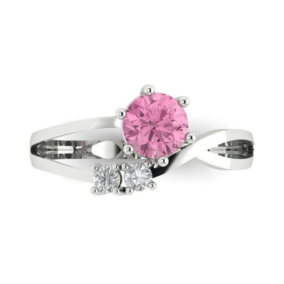 Clara Pucci 14K White Gold 0.87ct Pink Three-Stone Ring for Women