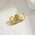 thumbnail image 5 of Copper Zirconia Hollow Out Three Tooth Grillz for Men & Women,Gold or Silver Tone Iced Out CZ Dental Jewelry, Hip Hop Party Rapper Costume Teeth Caps, 5 of 7
