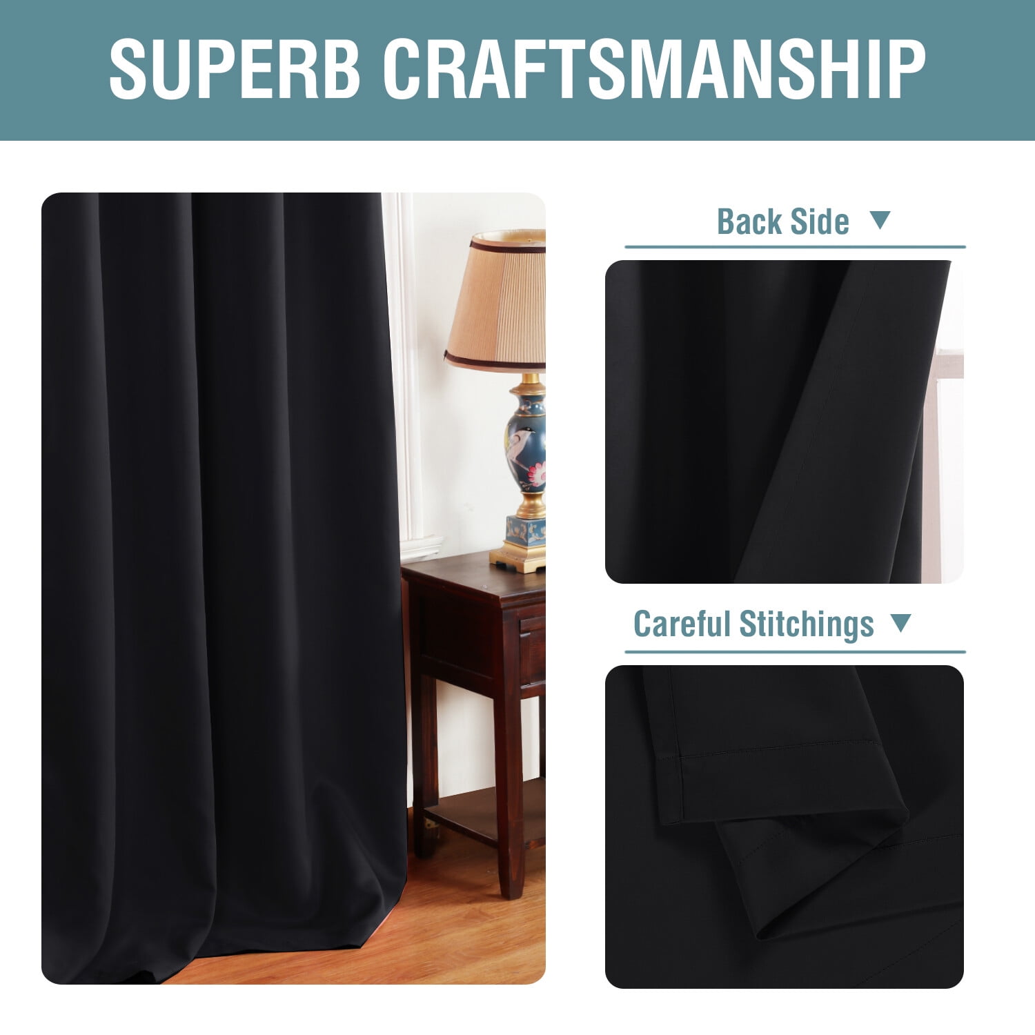 H.VERSAILTEX Black Blackout Curtains for Bedroom - Noise Reducing Thermal Insulated Solid Grommet Black Out Curtains/Panels/Drapes for Living Room