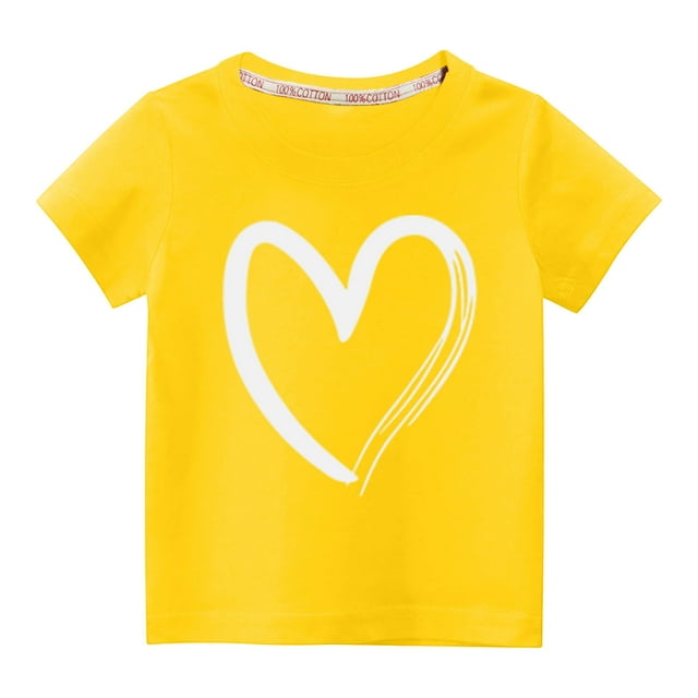 Girl's Heart Print Short Sleeve Tee Crew Neck Going Out Basic T Shirt Tops