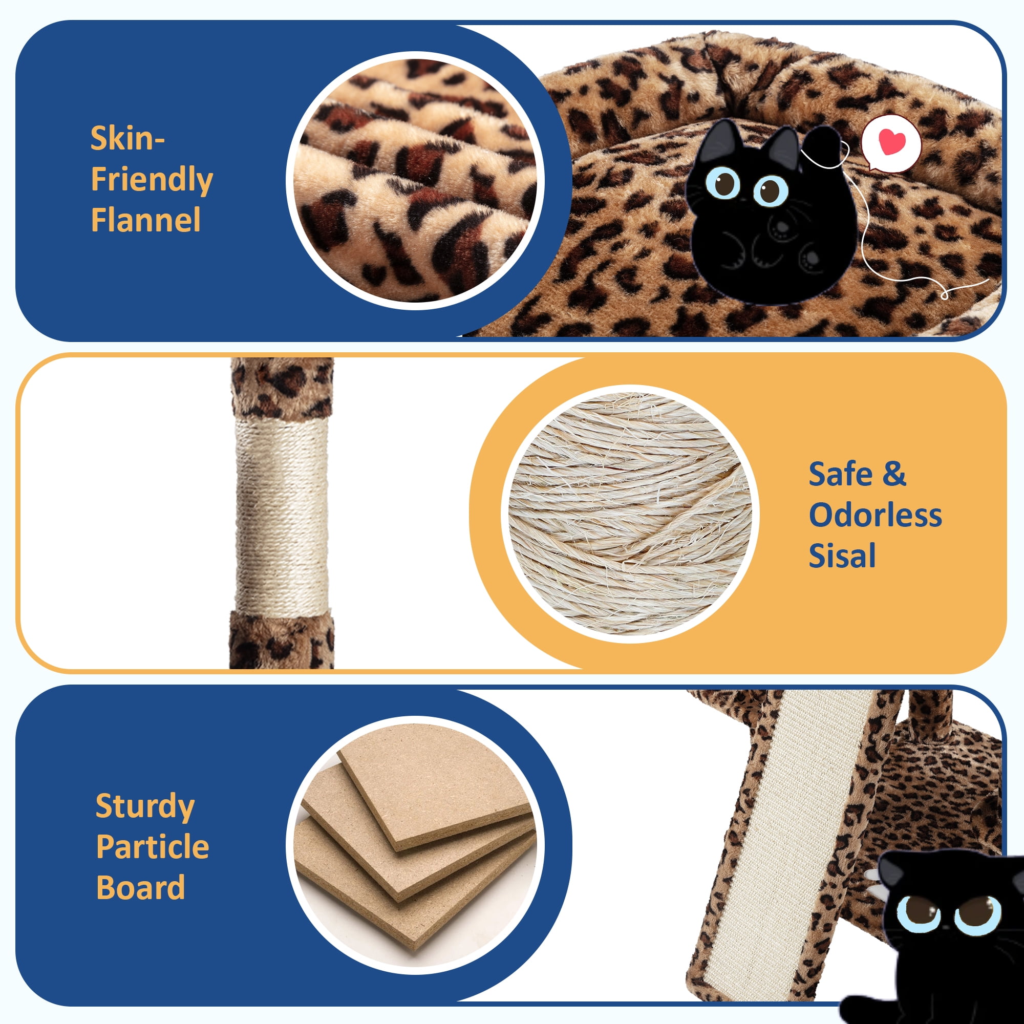 Allewie 68" Multi-Level Large Cat Tree and Tower with Cat Condo House, Scratching Posts & Board, Leopard Print