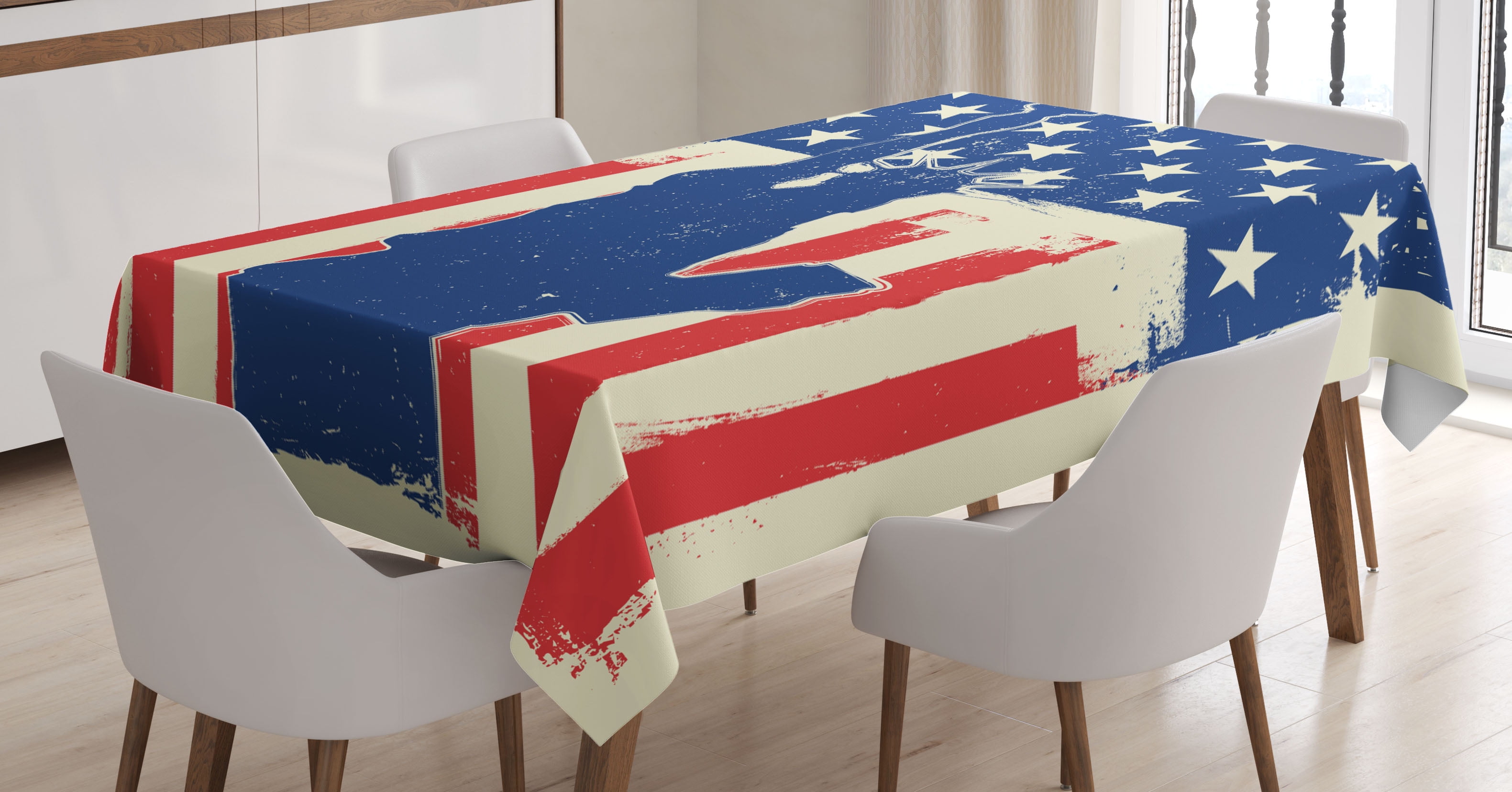 4th of July Decor Tablecloth, Independence Day Design with Star Button