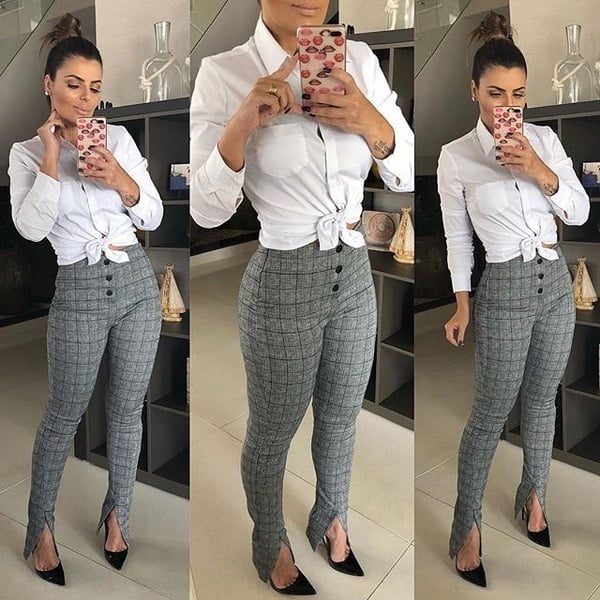 womens black trousers with side stripe