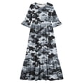 thumbnail image 4 of Little Girls Maxi Dress 4-14 Years Ruffle Half Sleeve Round Neck Floral Print Tiered Long Dress with Side Pockets Gray G 7-8 Years, 4 of 7
