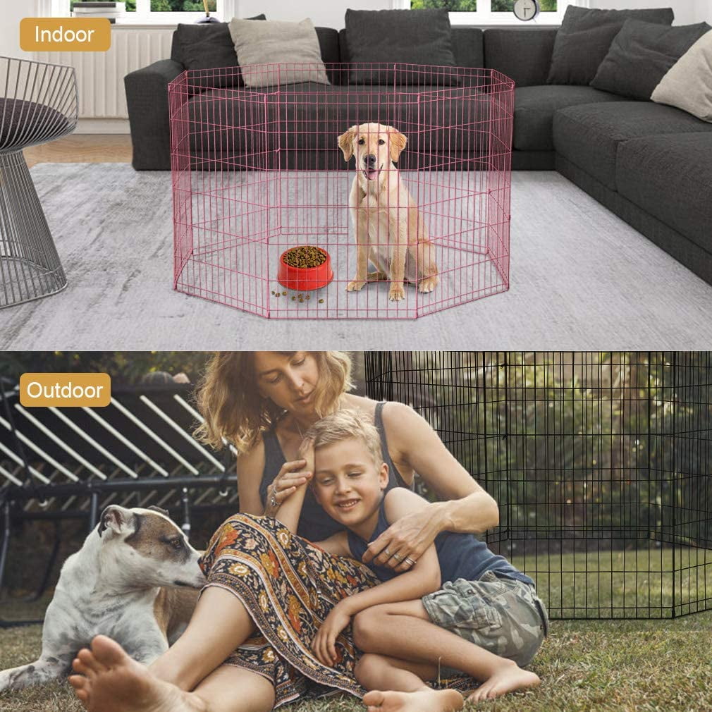 Bestpet 24"H Dog Playpen, Pink, 8 Panel