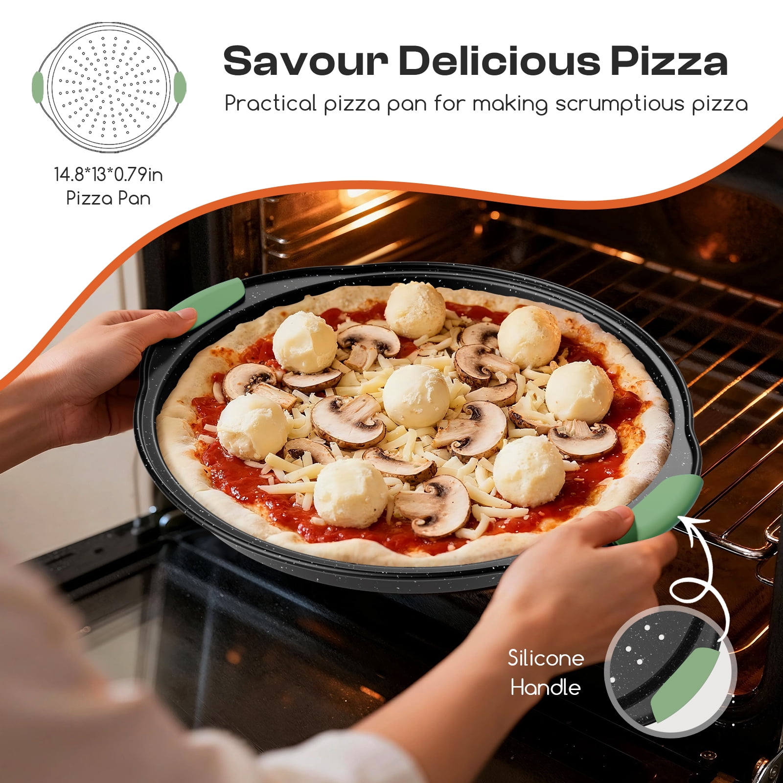 Slow Slog Nonstick Bakeware Set, 14-Piece Baking Pans Set, Stackable Baking Sheet Pans with Silicone Handles,Green&Black