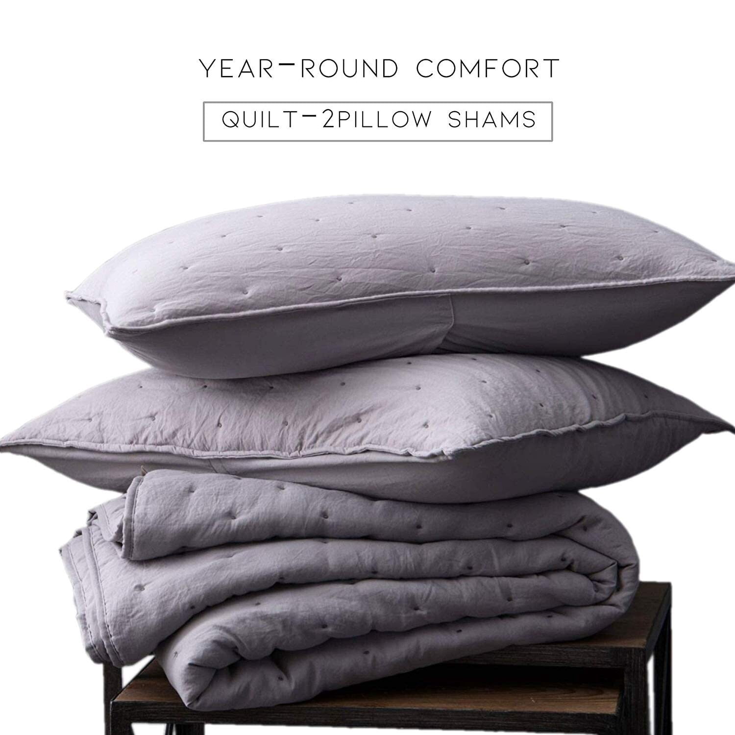 Kasentex  3-Piece Quilt Set Ultra Soft Microfiber Stone-Washed Lightweight All Season Grey Queen