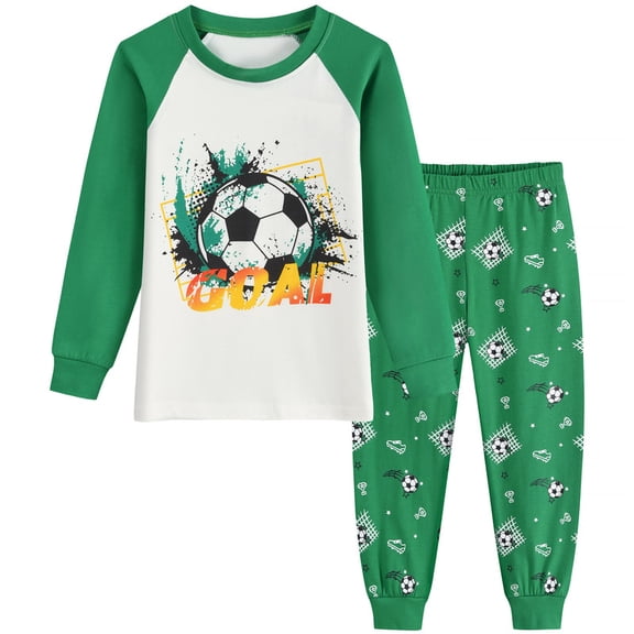 FEDPOP Toddler Boys Pajamas Soccer Graphic Long Sleeve Sleepwear Kids Pjs Set Size 3T
