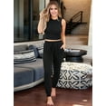 thumbnail image 4 of 3 Piece Lounge Sets for Women Airplane Travel Outfits 2025 Fall Cardigan Sleeveless Top Pants Sets Black XL, 4 of 5