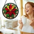 thumbnail image 3 of Stained Glass Window Hanging - Poinsettia Birth Flower Suncatcher for Door Garden Home Decor Retro Sun Catchers Christmas Mother's Day Birthday Gifts for Women Men Mom Nana Friend, 3 of 6