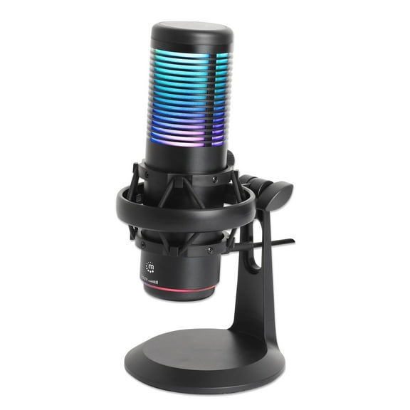 MANHATTAN RGB USB Gaming Mic, Noise Cancelling Condenser Microphone for PC, PS4, PS5 and Mac, Anti-Vibration Shock Mount, Gaming, Streaming, Podcasts, Twitch, YouTube, Discord - 102674