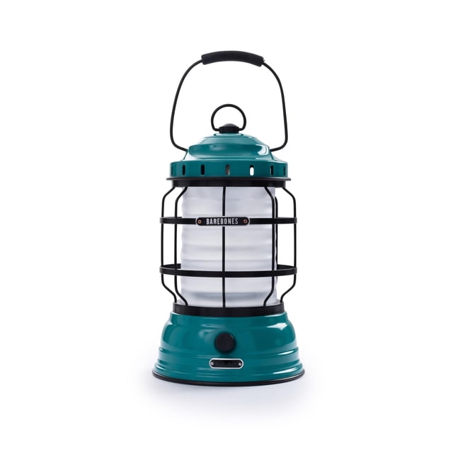 Barebones Forest Lantern - Linterna de ferrocarril estilo vintage - Luz de camping con brillo ajustable y batería recargable (verde azulado)