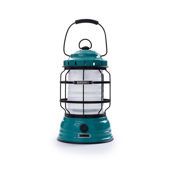 Barebones Forest Lantern - Linterna de ferrocarril estilo vintage - Luz de camping con brillo ajustable y batería recargable (verde azulado)