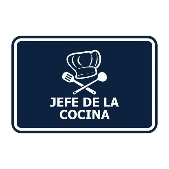Signs ByLITA Classic Framed Jefe de la Cocina Door or Wall Sign (Navy Blue / White) - Large