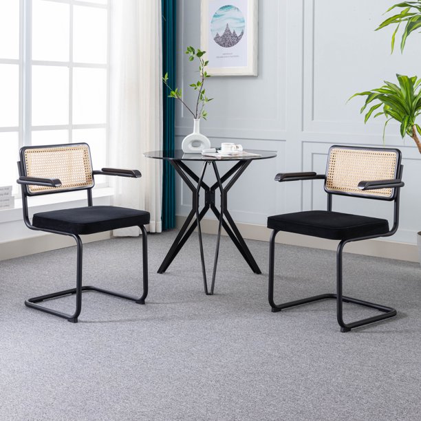 Zesthouse MidCentury Modern Rattan Dining Chairs Set of 2, Velvet