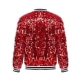 thumbnail image 4 of Yanarno Veste à Paillettes pour Filles, Veste Bomber à Paillettes pour Enfants à Fermeture Éclair, Manches Longues, Hip-Hop, Danse, Performance, Rouge 16, 4 of 7