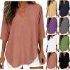 thumbnail image 7 of Women Work Out Tops Sawvnm Women's Fashion For Spring And Summer Imitation And Linen Solid Color V-neck Five Quarter Sleeved Short Sleeved Shirt/top Tank Tops for Women Watermelon Red XL, 7 of 7