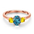 thumbnail image 3 of Gem Stone King 18K Rose Gold Plated Silver London Blue Topaz and Yellow Sapphire Engagement Ring for Women | 1.32 Cttw | Oval 7X5MM | Gemstone November Birthstone | Size 9, 3 of 6