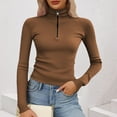 thumbnail image 5 of Lenpel Long Sleeve Shirts for Women Plus Size Turtleneck Half Zip Ribbed Knit Slim Crop Tops Fall Winter Clothes(Brown,XX-Large), 5 of 5