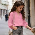 thumbnail image 5 of CQONEPT Linen Button Down Shirt for Girl 3/4 Length Ruffle Sleeve Tops Casual V Neck Cute Shirts Summer Vacation Blouses Pink 5 Years, 5 of 7