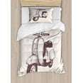 thumbnail image 1 of Motorcycle Duvet Cover Set Twin Size, Hand Drawn Scooter with Ombre Effect Nostalgic Transportation Illustration, Decorative 2 Piece Bedding Set with 1 Pillow Sham, Pale Peach Taupe, by Ambesonne, 1 of 3