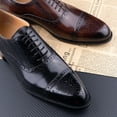 thumbnail image 3 of Business Brogue Shoe Men's Cowhide Oxfords New Style Handmade Formal Men's Wedding Party Lace-up Pointed Dress Shoes Black 8, 3 of 4