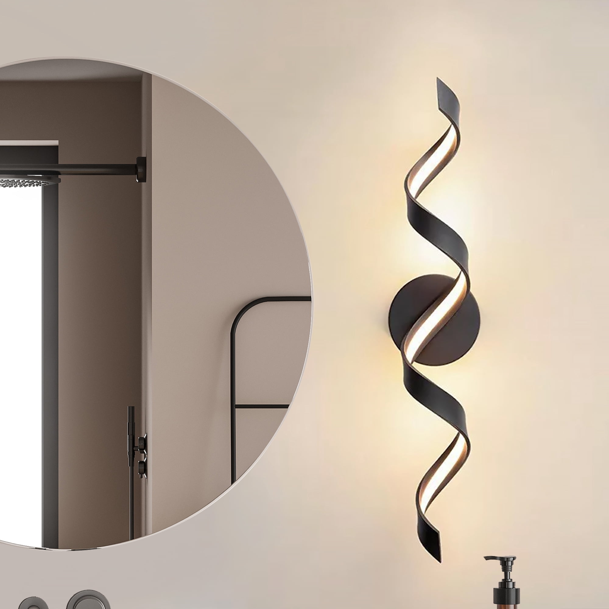LED Bathroom Vanity Lights, 24inch Dimmable Black Bathroom Lighting Fixture Over Mirror 15W Spiral Design LED Wall Light Fixtures, Black