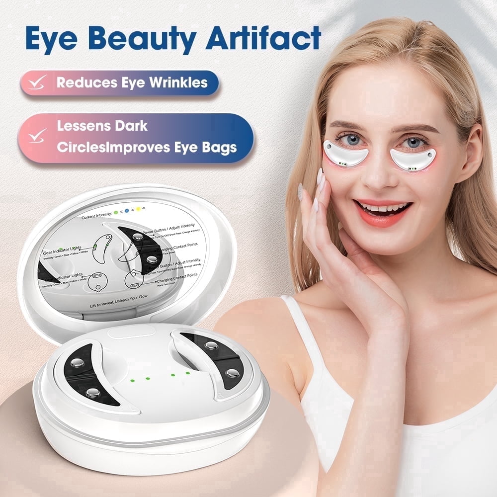 Electric Eye Massager for Under Eye Bags and Dark Circles, Microcurrent Eye Beauty Device for Wrinkle Care and Puffiness Soothe, Rechargeable Portable Eye Care Device Type-C Charging, White