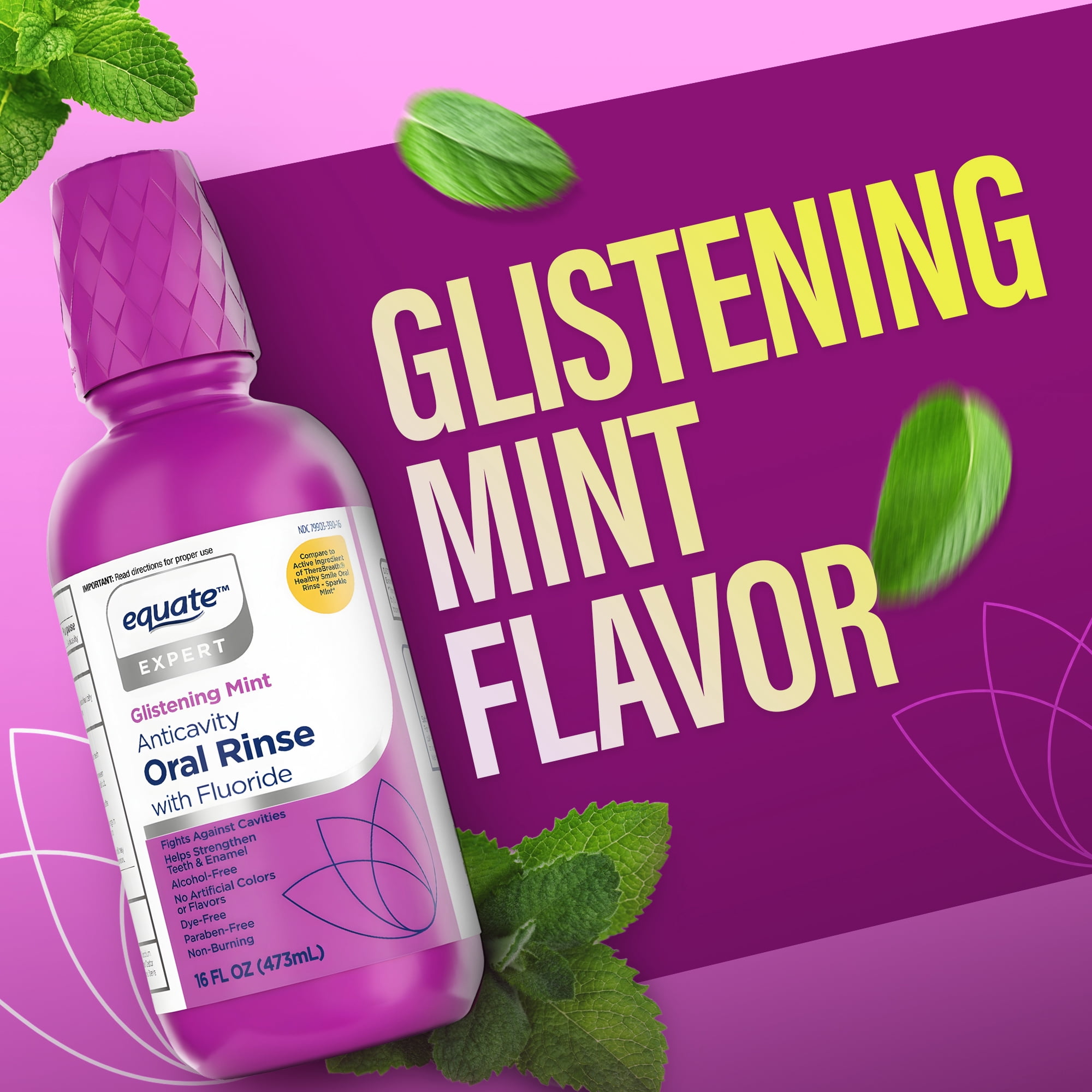 Equate Anticavity Oral Rinse Mouthwash, Glistening Mint, 16 fl oz