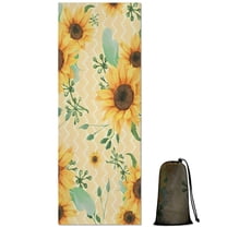 Yellow Chevron Green Leaf Sunflower Pattern Hot Yoga Mat Towel Non Slip for Hot Yoga - Quick-Drying Yoga Mat Cover with 4 Corner Pockets with Travel Bag - Hot Yoga Towel Non Slip 74"x26"