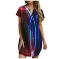 thumbnail image 2 of Perfect Gift! Women Dress Women Dresses HIMIWAY Women's Fashion Casual Loose Mid Length V-Neck Independence Day Print Short Sleeve Dress Dark Blue XXXL, 2 of 5