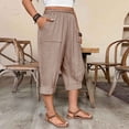 thumbnail image 4 of Capris Pants for Women Summer Elastic Waist Ruched Baggy Travel Casual Cropped Trousers with Pockets, 4 of 9