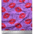 thumbnail image 1 of Soimoi Purple polyester Crepe Fabric Text,Eiffel Tower & Lips Women Decor Fabric Printed Yard 52 Inch Wide, 1 of 1