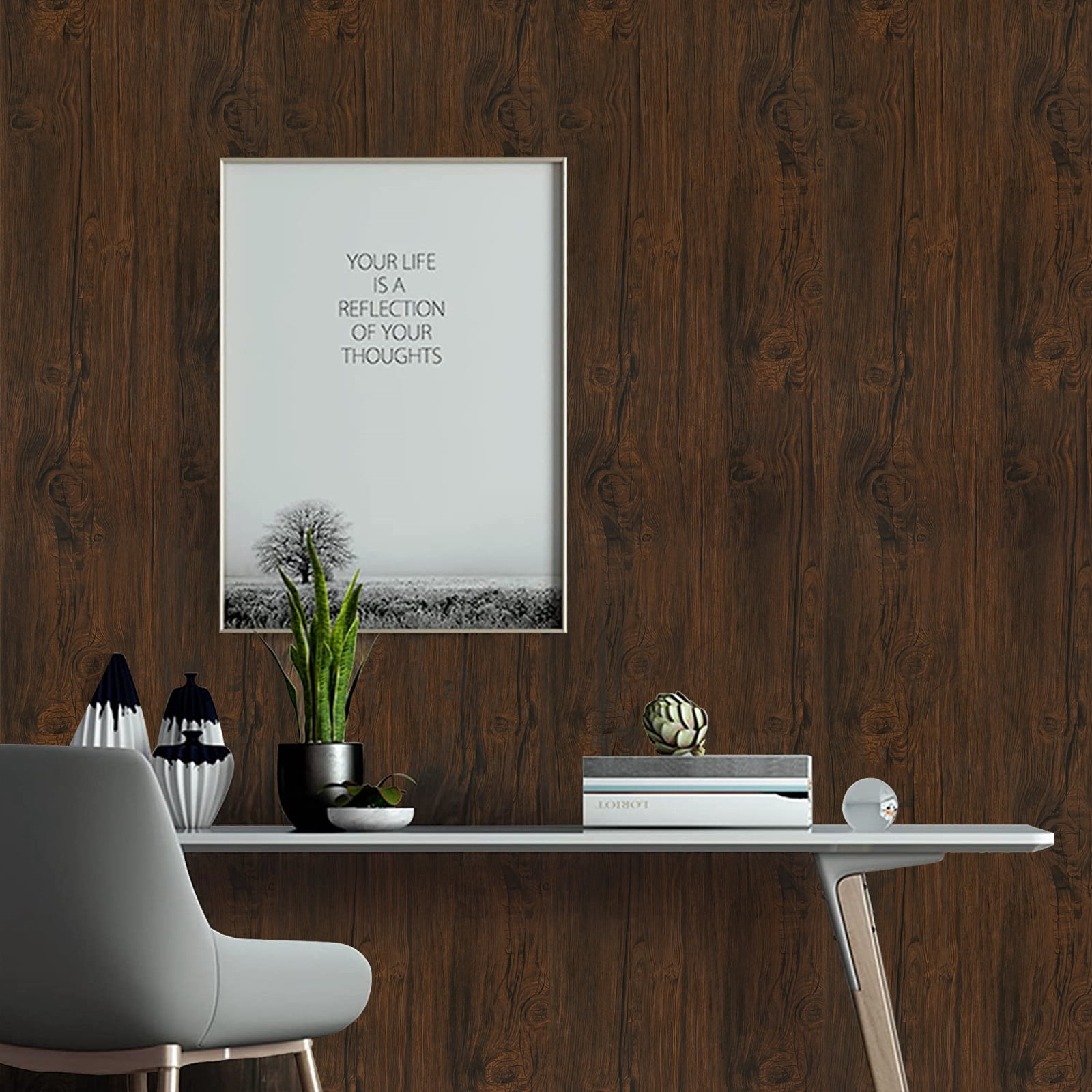 UMIGGEE 23.6-in x 196-in Dark Brown Wood Wallpaper Peel and Stick Wallpaper Oak Grain Wallpaper Removable Self Adhesive Contact Paper Rustic Wallpaper for Furniture Home Decor