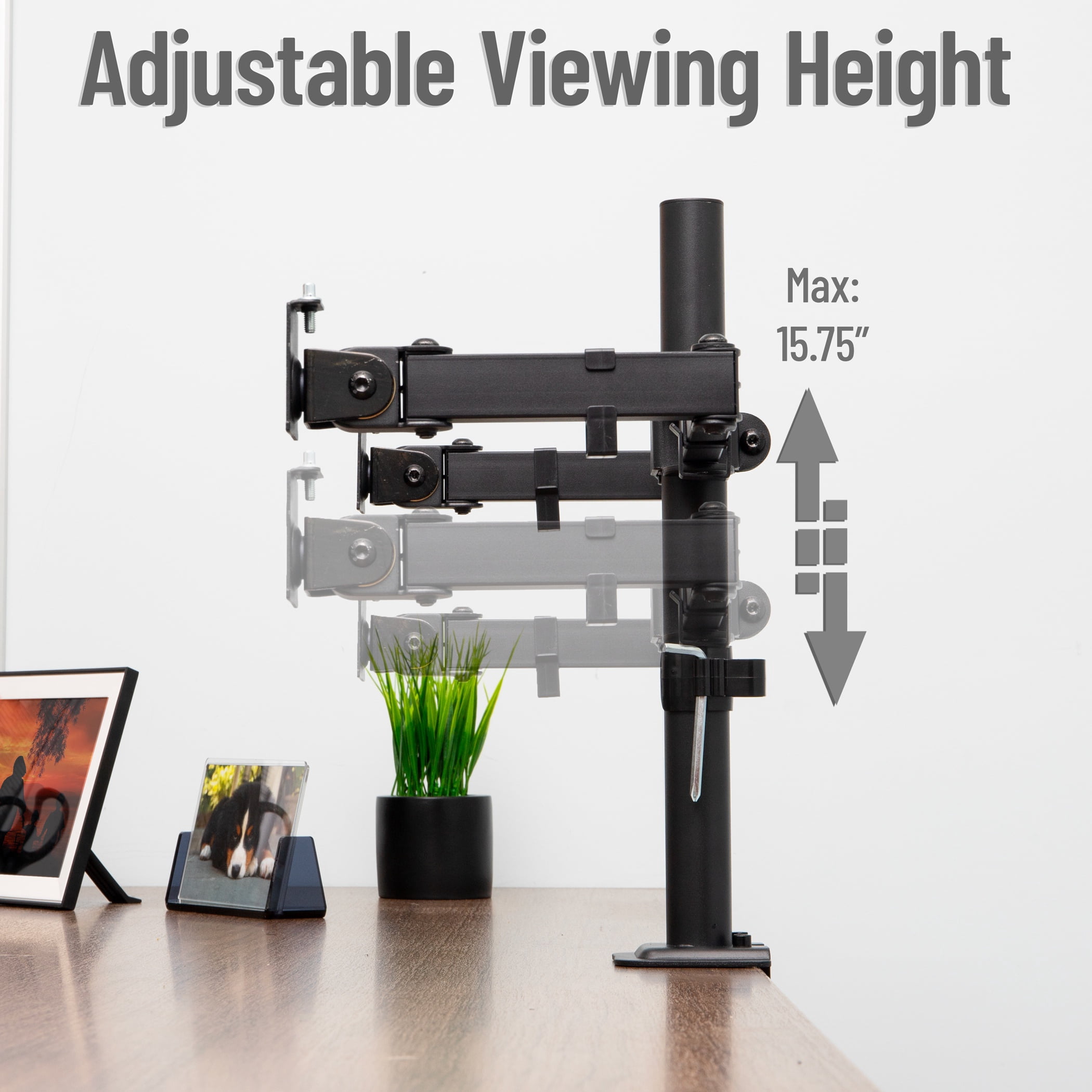 Mind Reader Dual Monitor Desk Mount for 13"-32" Screens, Adjustable VESA Mount with 180° Rotation, ±90° Swivel, ±45° Tilt, 17.6 lb Capacity Each, Black