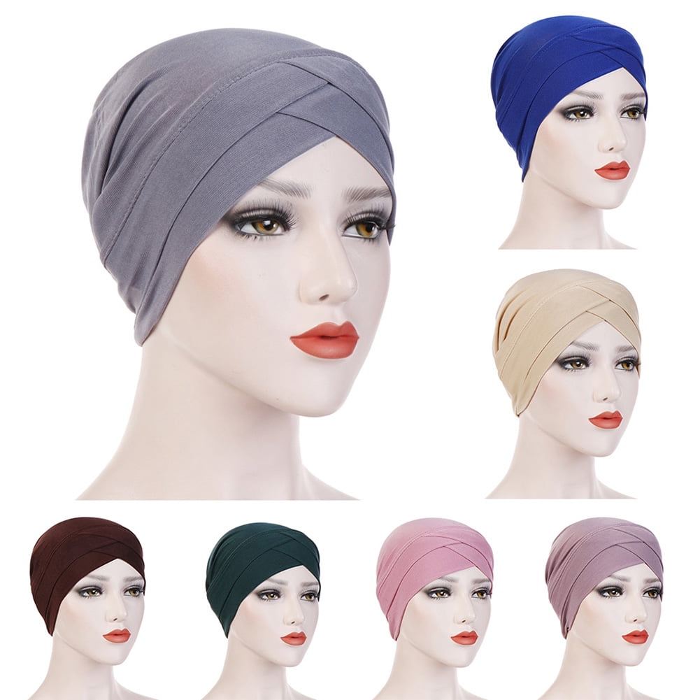 Muslim Inner Hijab Cap Lace Up Headband Turban Islamic Headwrap Hat Hair Loss