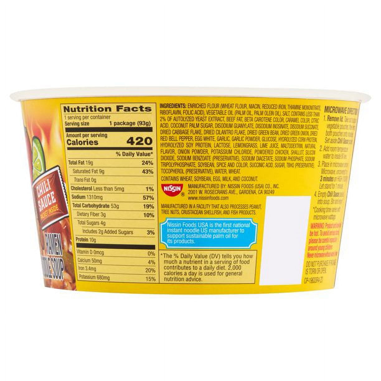 Everyday Necessiteez Nissin Bowl Noodles Hot & Spicy Beef Flavor Ramen Noodle Soup, 3.28 Oz (6 pack)~Includes Essentials Tote Bag