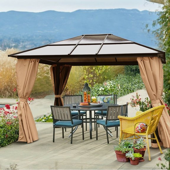 Outsunny 10’ x 12’ Hardtop Gazebo, Aluminum Frame with Netting