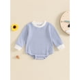 thumbnail image 4 of Michellecmm Toddler Baby Boy Girl Waffle Sweatshirt Romper Casual Long Sleeve Stripe Print Baby Jumpsuit, 4 of 9