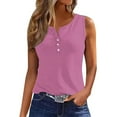 thumbnail image 5 of VEKDONE Button V-Neck Tank Tops for Women Summer Sleeveless Workout Tanks Solid Color Slim Fit Tunics Tops Casual Lightweight Basic Tees Shirts Vests Purple Large, 5 of 7