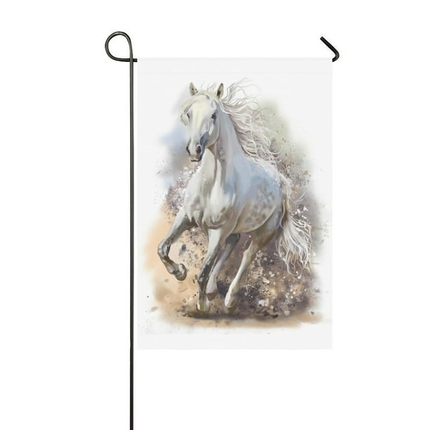 MYPOP Cool White Horse Runs Garden Flag House Banner 12 x 18 inch