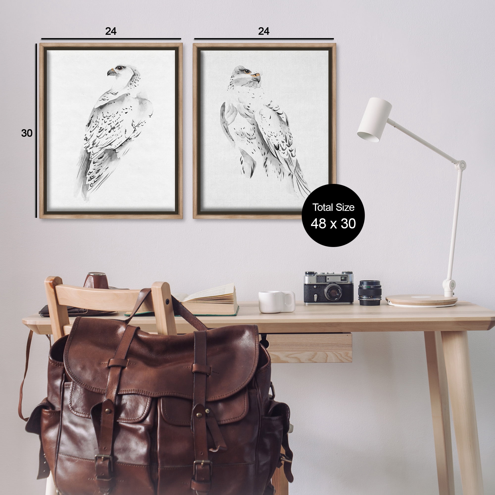Stupell Industries White Hawk Winter Birds Animals & Insects Painting Brown Floater Framed Canvas Art Print Wall Art, 25 x 31, Set of 2